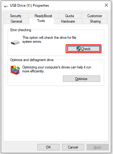 USB drive properties