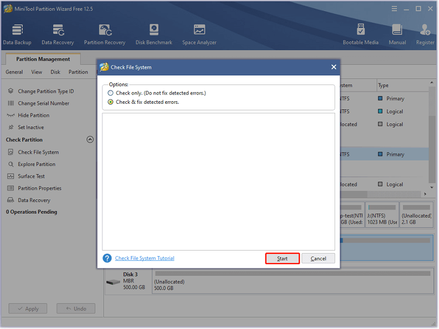 check and fix detected errors