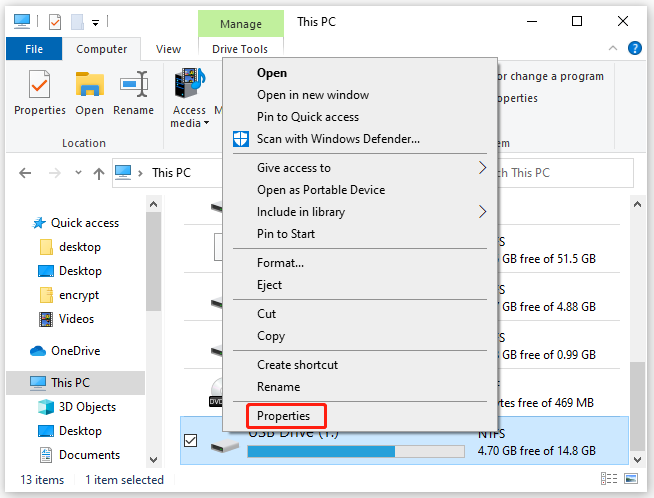 click Properties
