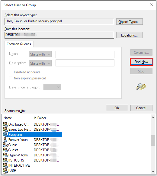 Select User or group