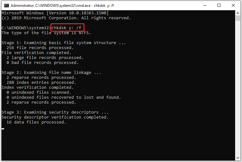 run chkdsk commands