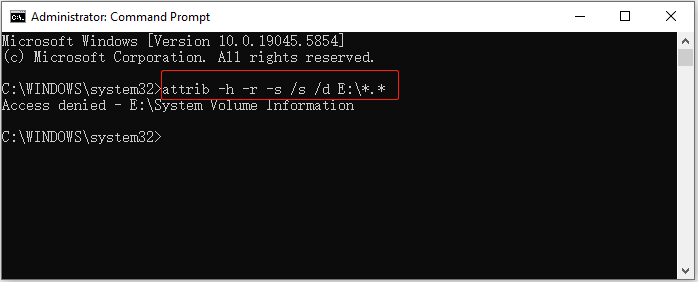 unhide files in Command Prompt