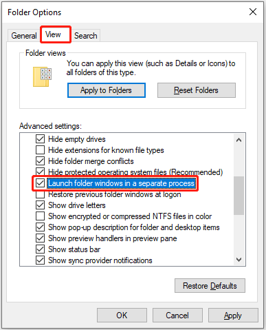 turn on “Launch folder windows in a separate process” in folder options