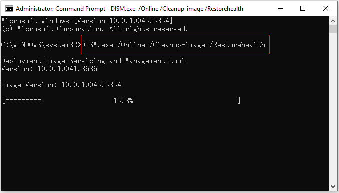 run the DISM tool to repair system files in Command Prompt