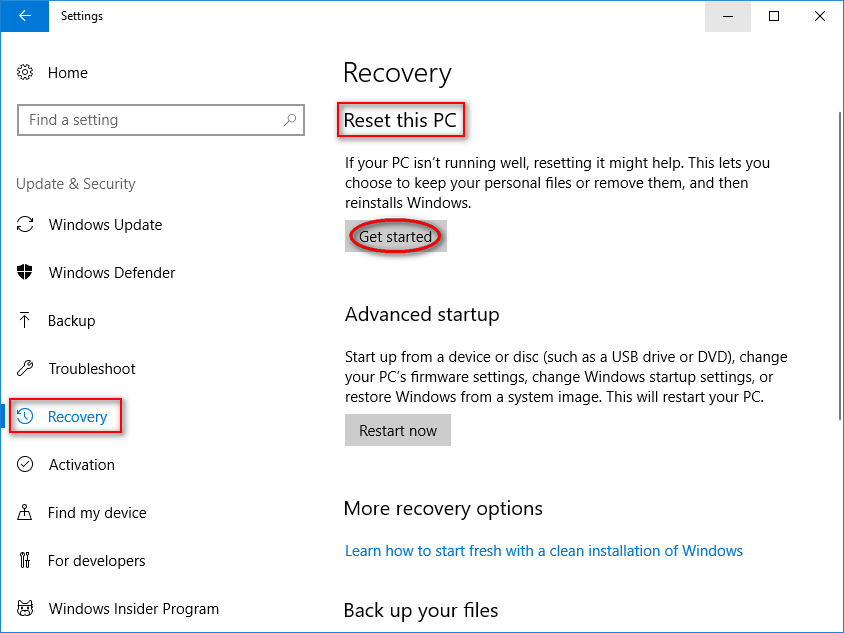 Reset this PC