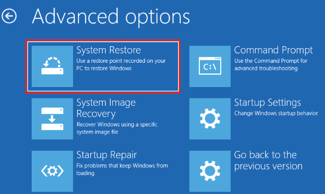 select System Restore in WinRE