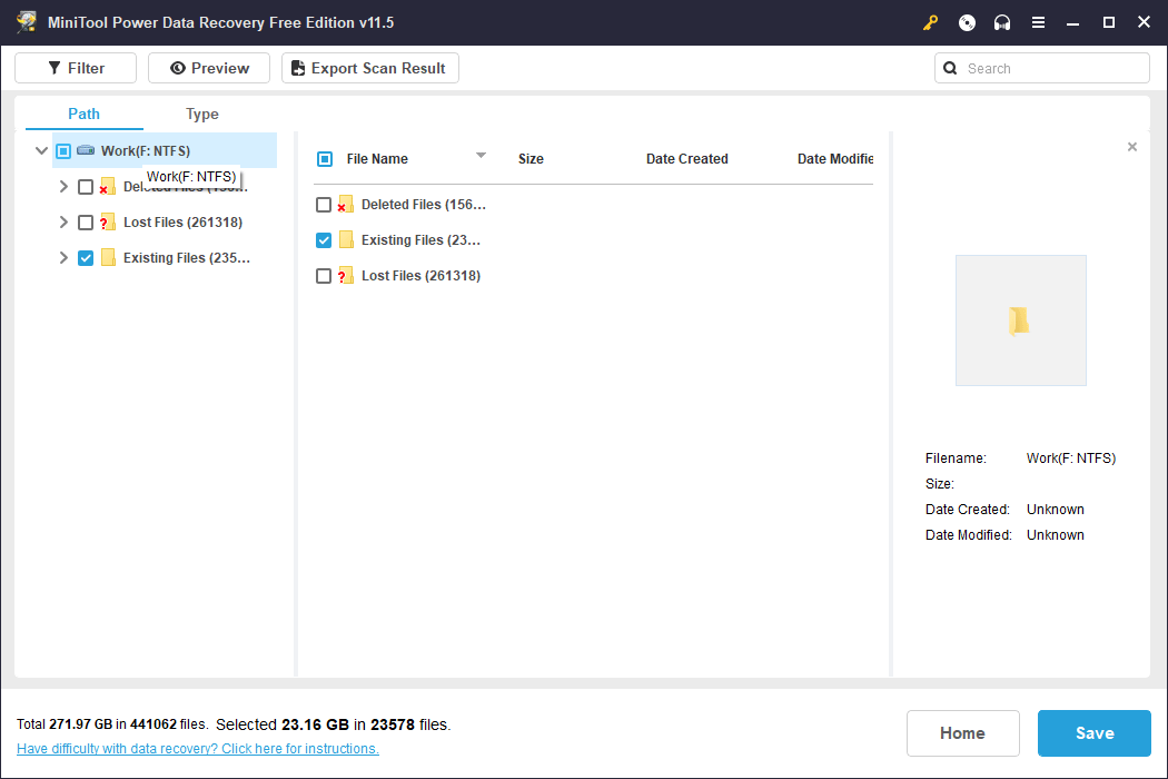 choose the needed files to recover