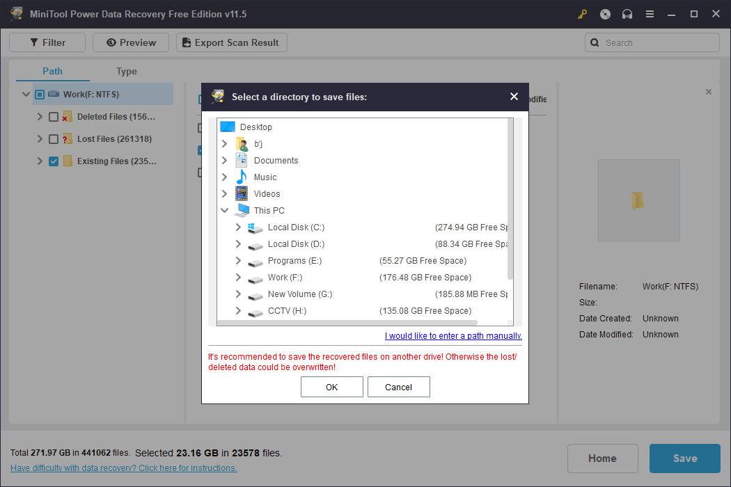 save your selected files to a suitable location