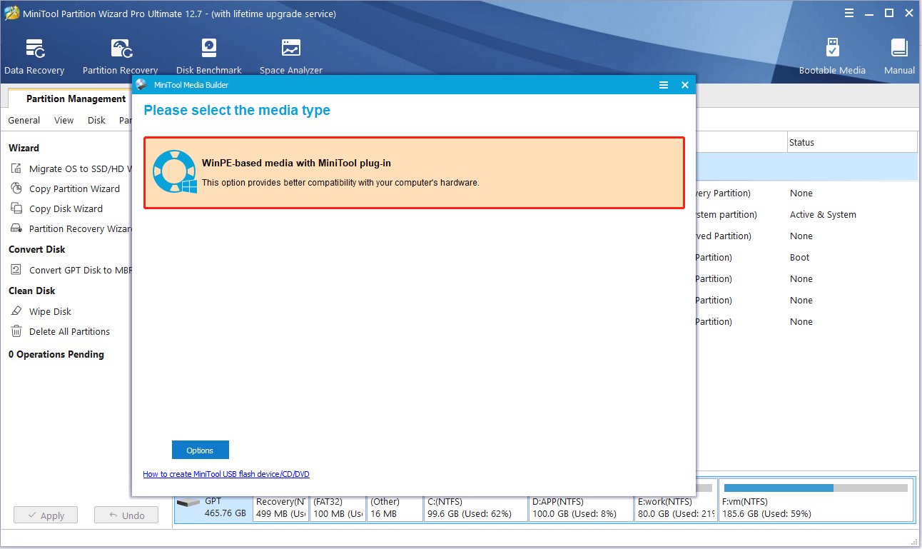 click WinPE-based media with MiniTool plug-in