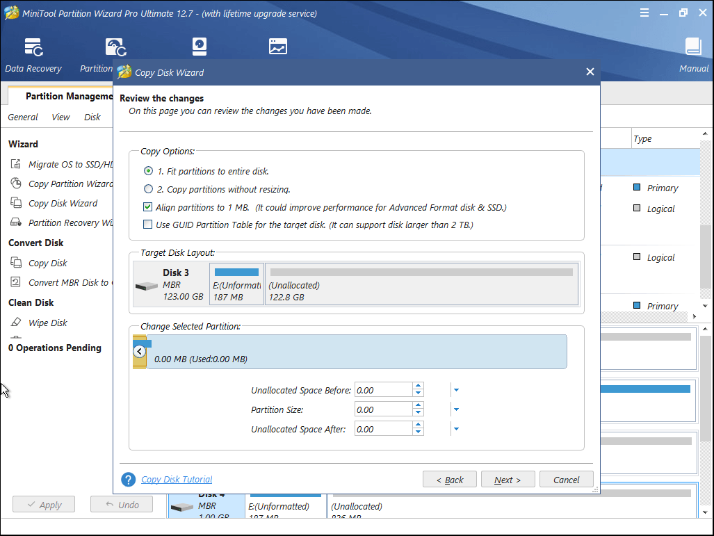 select copy options