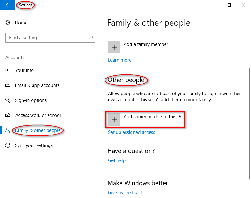 Add someone else to this PC