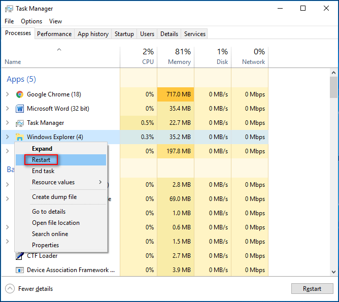Restart Windows Explorer