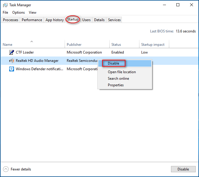 Disable startup programs