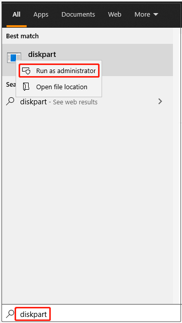 run Diskpart as an administrator