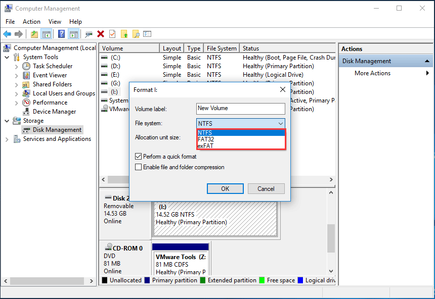  utiliser la gestion des disques pour formater le lecteur FAT32