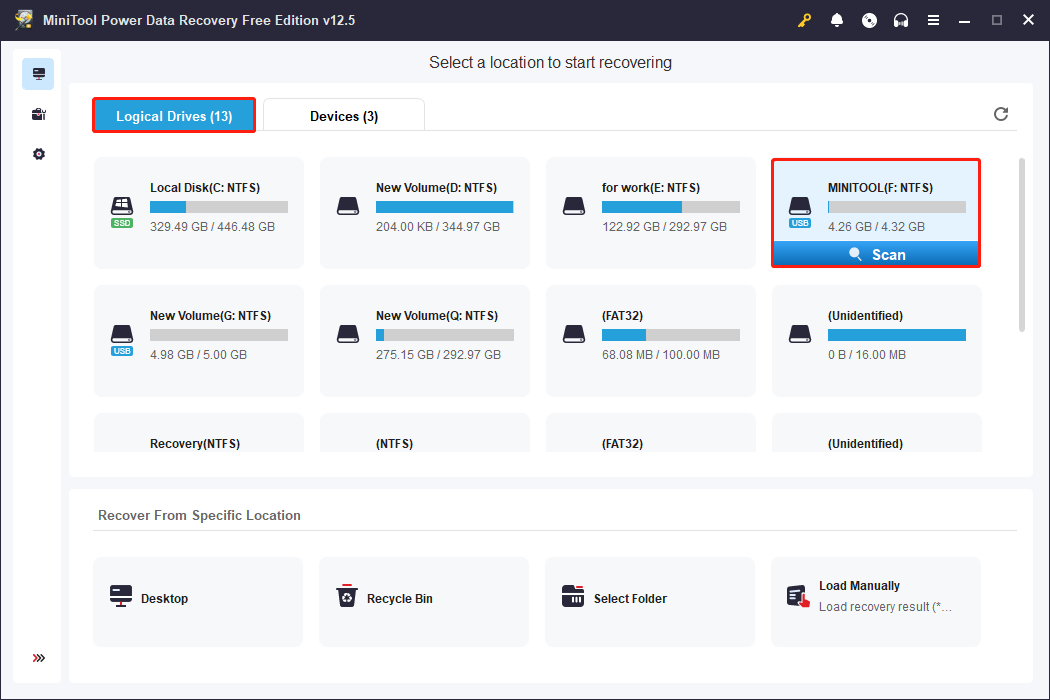scan the USB drive using MiniTool Power Data Recovery