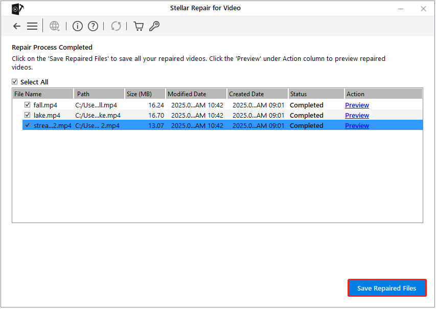 save repaired files in Stellar Repair for Video