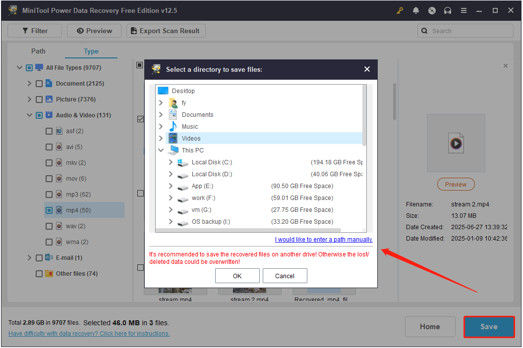 save wanted files in MiniTool Power Data Recovery