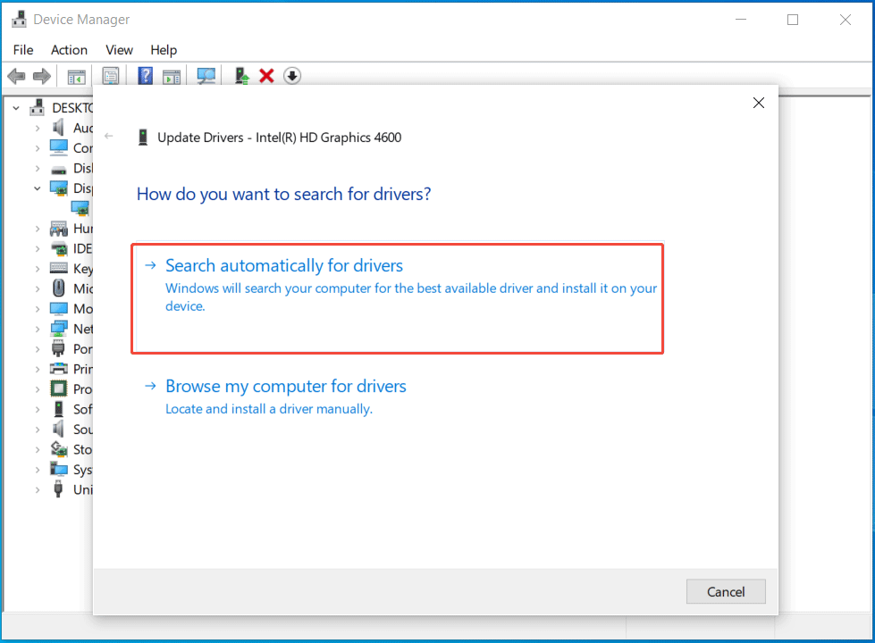 automatically search for graphics card driver