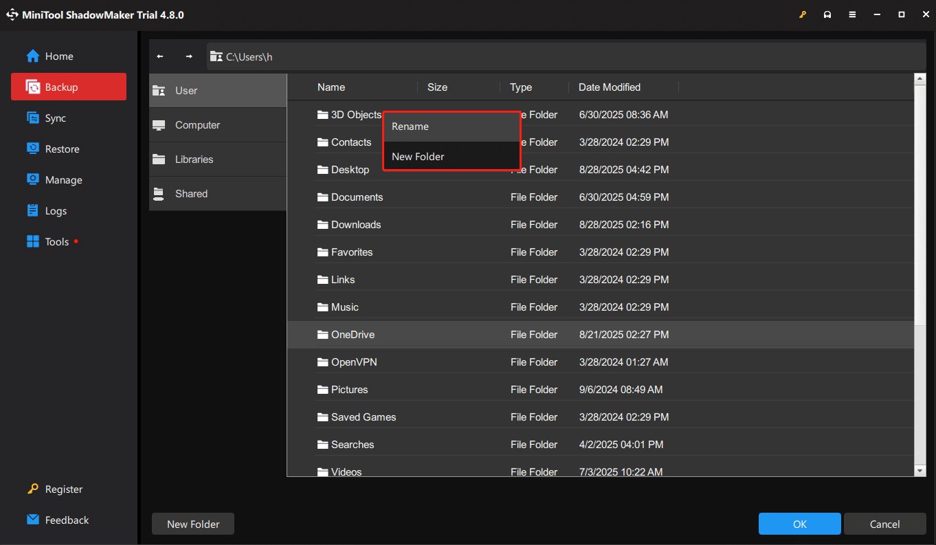the User tab