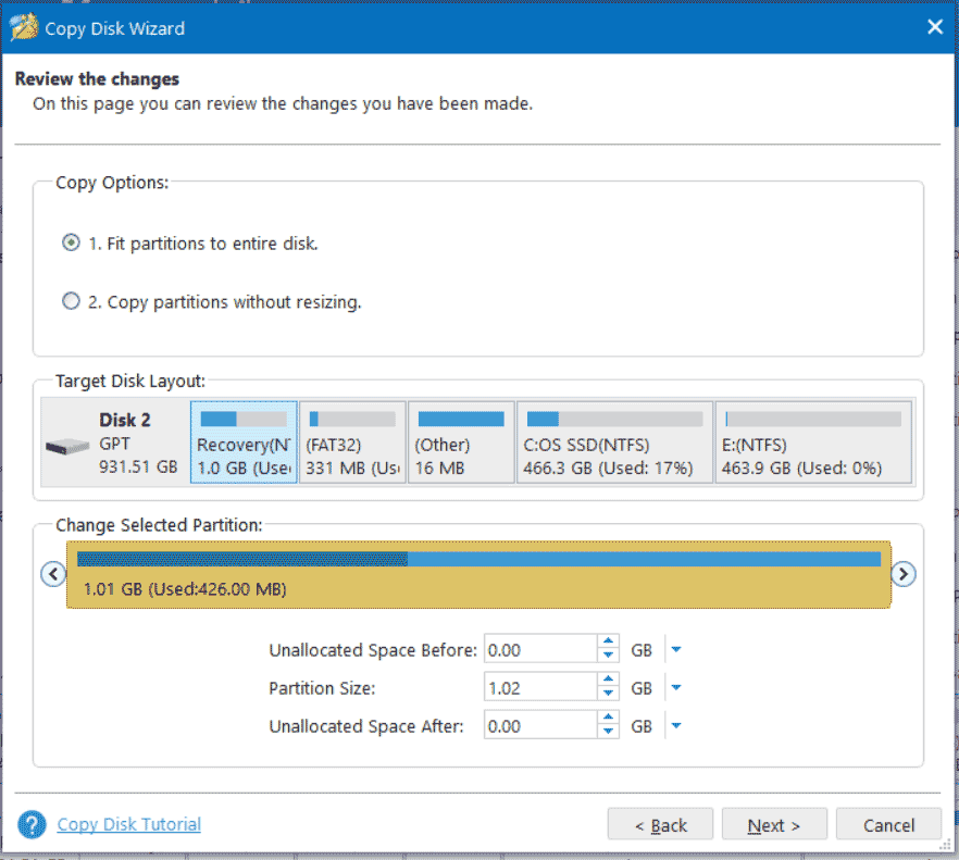 copy options to choose