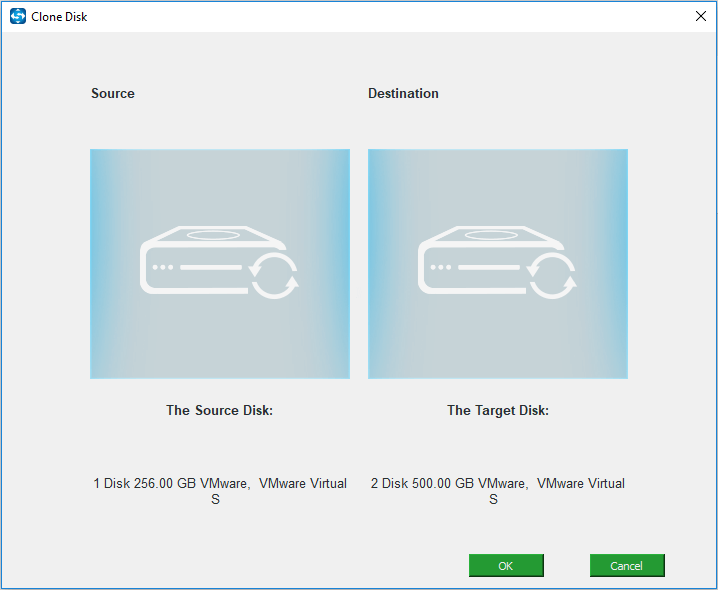 choose source disk and target disk to clone disk