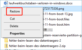 recover recently deleted photos from the recycle bin