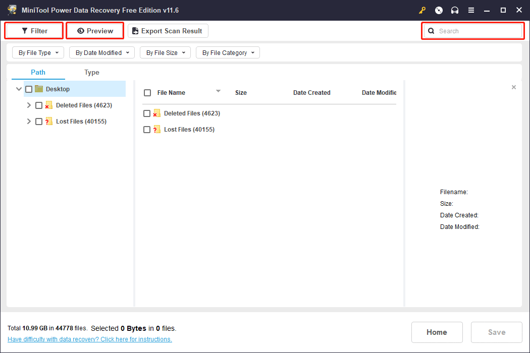 useful features to quickly find recently deleted files