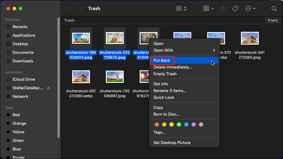 restore recently deleted photos from Trash