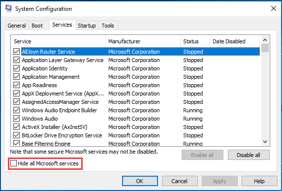 hide all Microsoft services