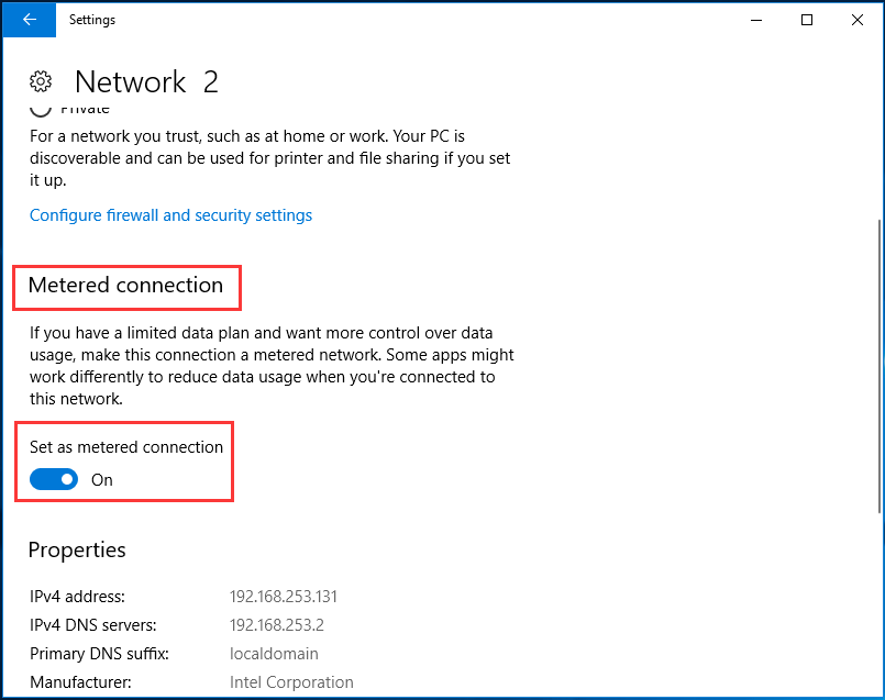 turn on the Set as metered connection 