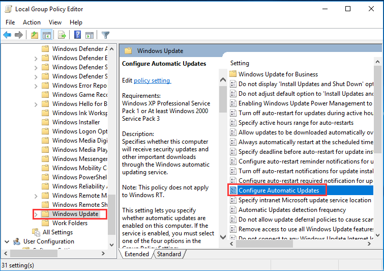 choose Configure Automatic Updates