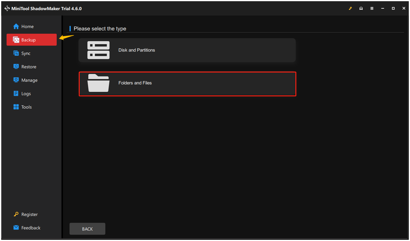 back up files and folders using MiniTool ShadowMaker