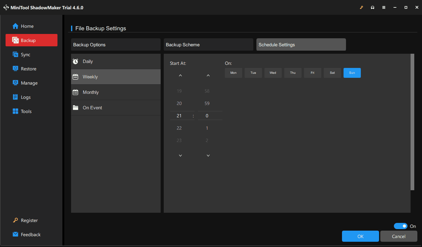 schedule settings for automatic backup in MiniTool ShadowMaker
