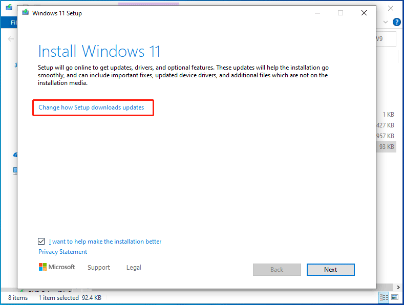 click change how setup downloads updates