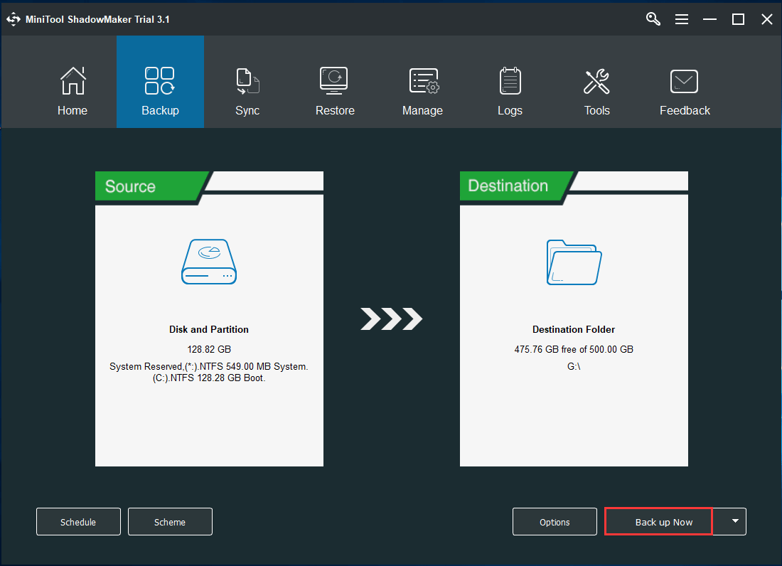 MiniTool ShadowMaker backs up Windows OS