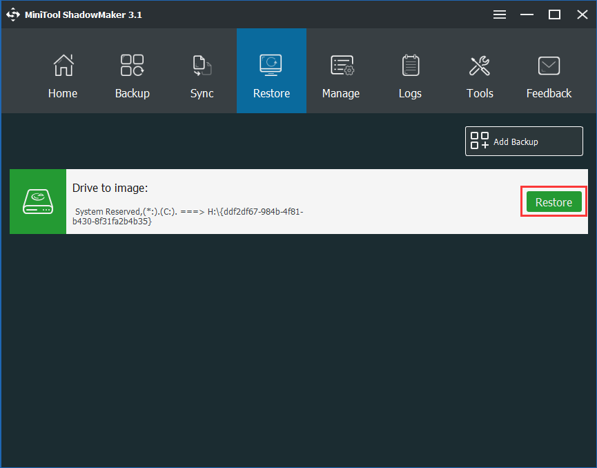 use MiniTool ShadowMaker to restore computer