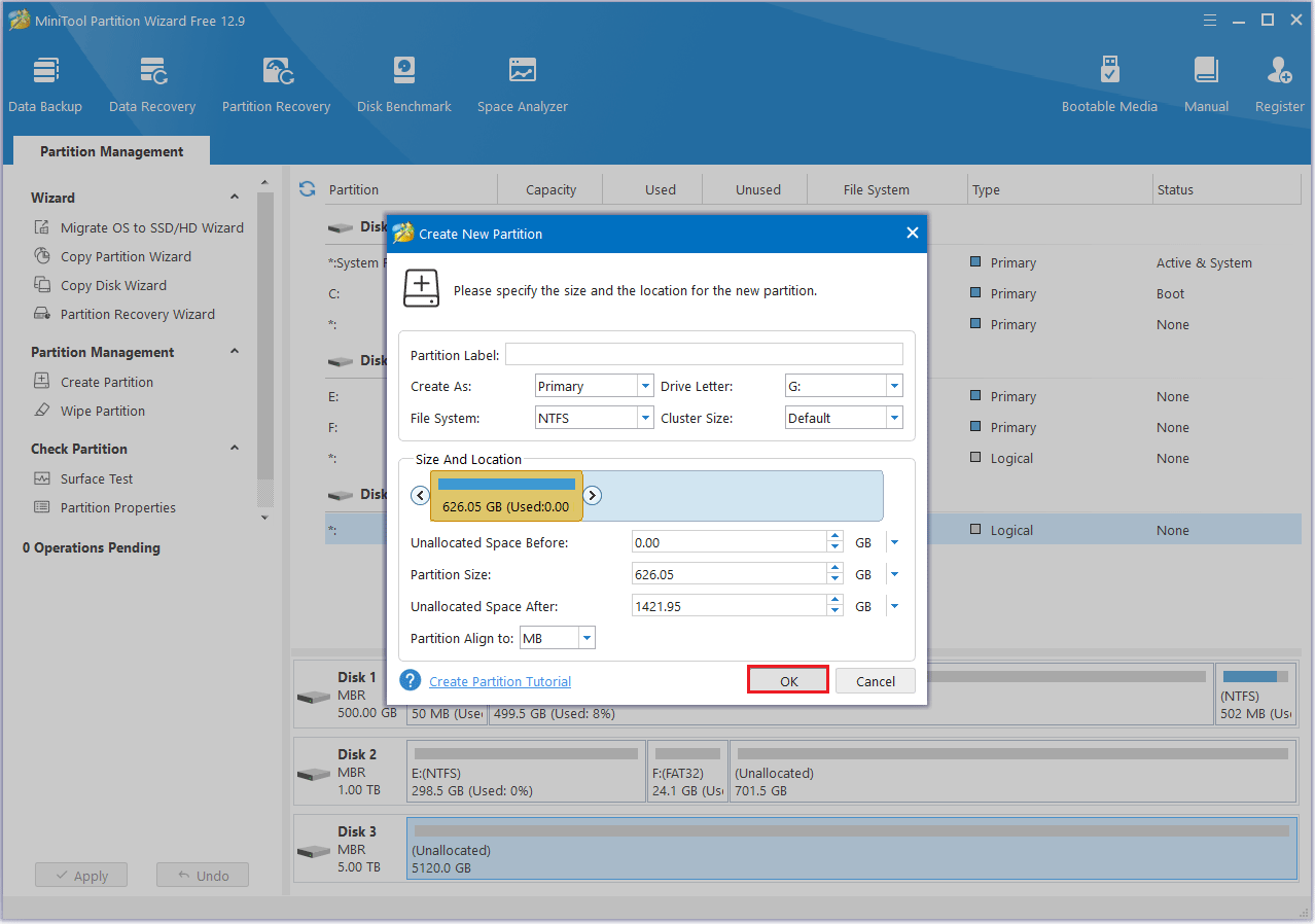 Créer une partition dans MiniTool Partition Wizard