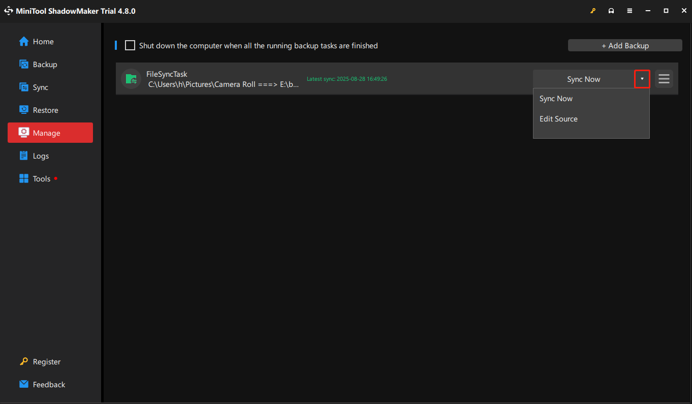 hit the marked button to show the drop-down menu