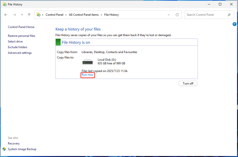 Historique des fichiers Windows 11