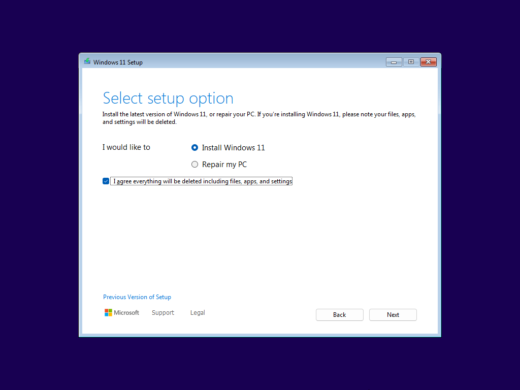 installation propre de Windows 11