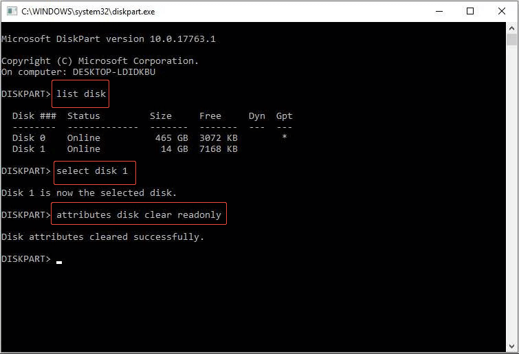 run the commands to remove the SD card’s read-only function