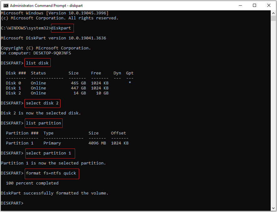 run the DiskPart commands