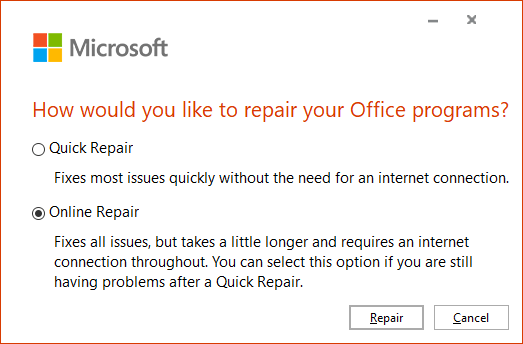 Réparer les programmes Microsoft Office