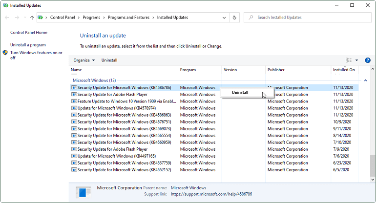 Désinstaller Windows Update