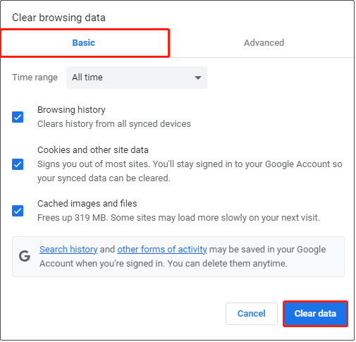 clear browsing data