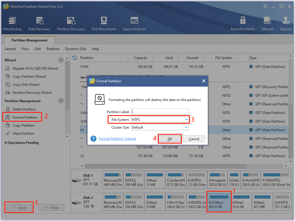 formatee la unidad RAW con el Partition Wizard