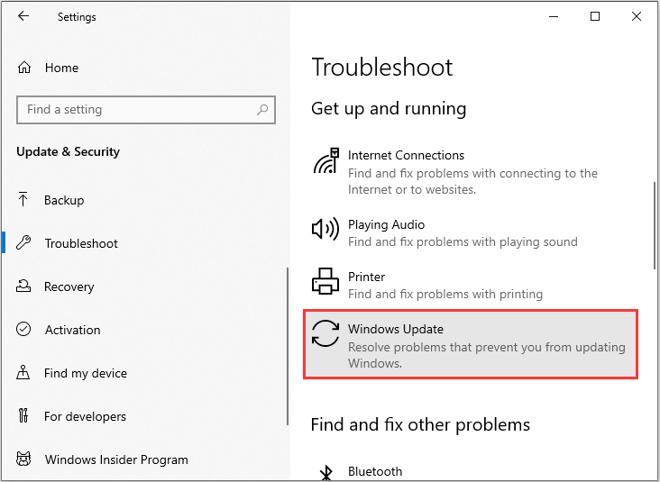 choisissez Windows Update