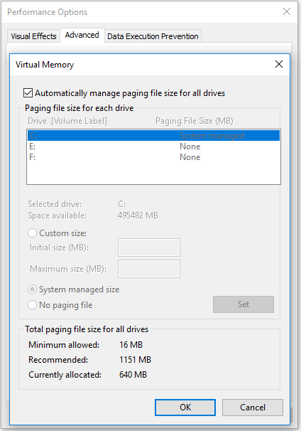 set Virtual memory to zero
