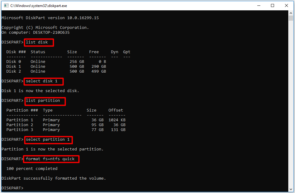 type the commands to format the hard drive